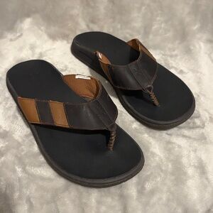 Chaco Men's Black and Brown Leather Toe-Post Sandals